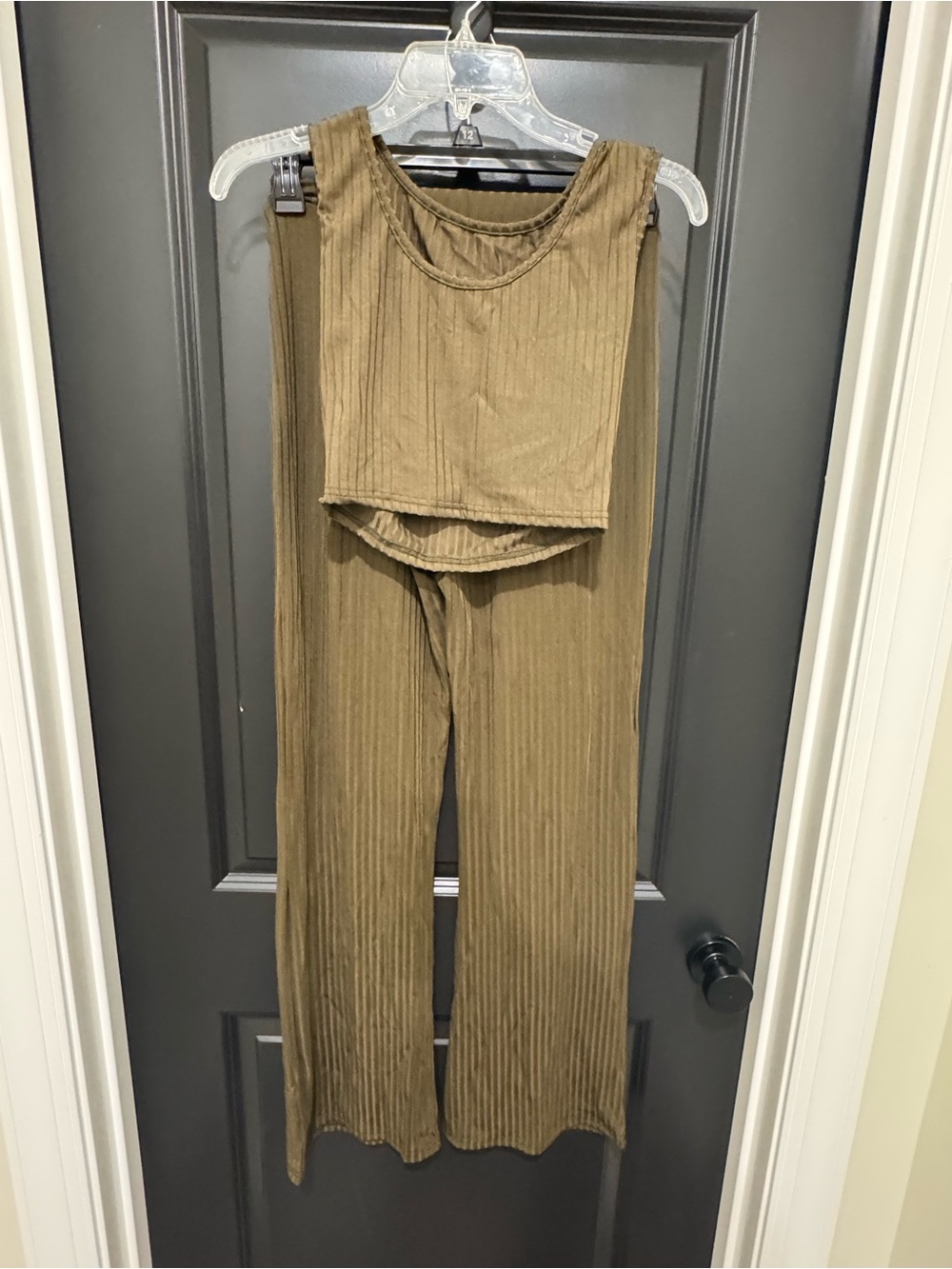 Ribbed Wide-Leg 3 Piece Set in Olive